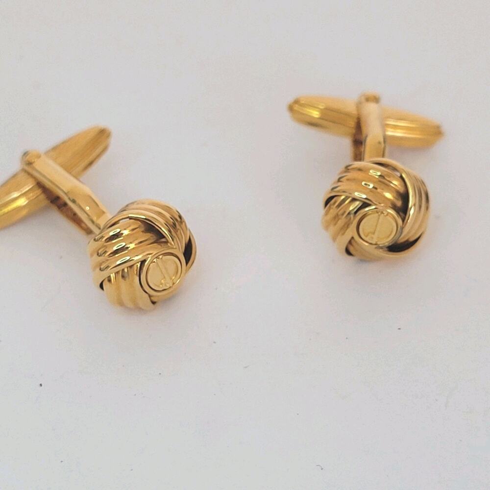 Dunhill D Cufflinks Gold Tone Logo Oval Knots Designer Logo Vintage Retro Bullet